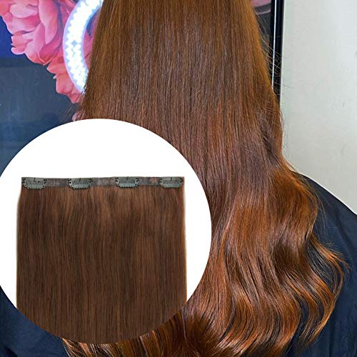 Sixstarhair Clip In Hair Extensions One Piece 50grams Volumizer Wefts with Clips On Easy Hair Extensions For Beginners Auburn Human Hair Extensions [Medium Auburn 30# 16inch]