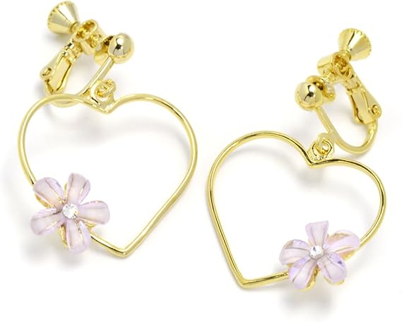 Amazon Co Jp Paris Kid S イヤリング ハート 花 フラワー フレーム パステル ゴールド ピンク ホワイト パープル J3s ライトパープル ジュエリー