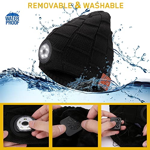 QUUREN-LED-Bluetooth-Beanie-with-Headphone-Unisex-Beanie-Adjustable-Brightness-and-Removable-Light-Beanie-USB-Rechargeable-Hat-for-Outdoor-Running-Cycling-Camping-Hiking-Black