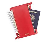 Royce Leather RFID-blocking Zippered Currency and Travel Document Organizer Pouch Red