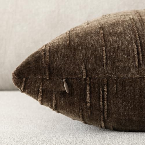 Image of Foindtower Pack of 2 Slubby Textured Chenille Throw Decorative Pillow Covers Square Accent Solid Cushion Cover Cozy Soft Farmhouse Pillow Case for Couch Sofa Bedroom Living Room 24x24 Inch,Dark Brown