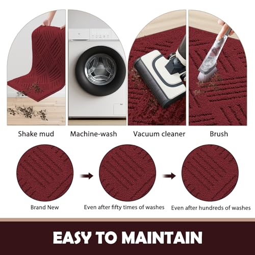 Image of Door Mat Indoor Doormat,Front Back Christmas Door Mats Non Slip Entrance Rugs Rubber Backing,Inside Doormats for Entryway Low-Profile Absorbent Resist Dirt Floor Mats Red,36 inchx59 inch