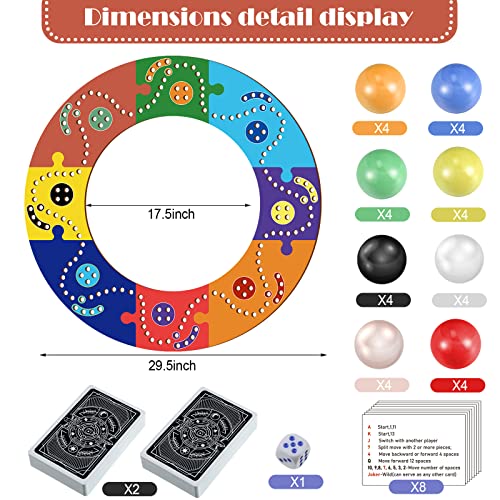 51 Pcs Marble Board Game Jokers And Marbles Game Include 8 Wooden Boards With 1 Dice, 32 Marbles, 2 Pairs Poker Cards And 8 Manuals For Adults Family Games, Suitable For 4-8 Players, Mixed Color #TOP2