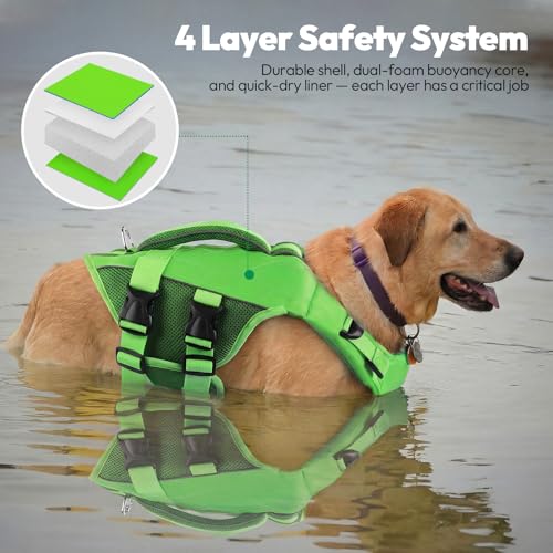 KONVINIT Schwimmweste Hund,Hundeschwimmweste,Schwimmwesten für Hunde -Dog Life Jacket für Kleine Mittel Große Hunde zum Bootfahren,Schwimmen,Surfen,Größenverstellbar mit Griff und Reflektoren