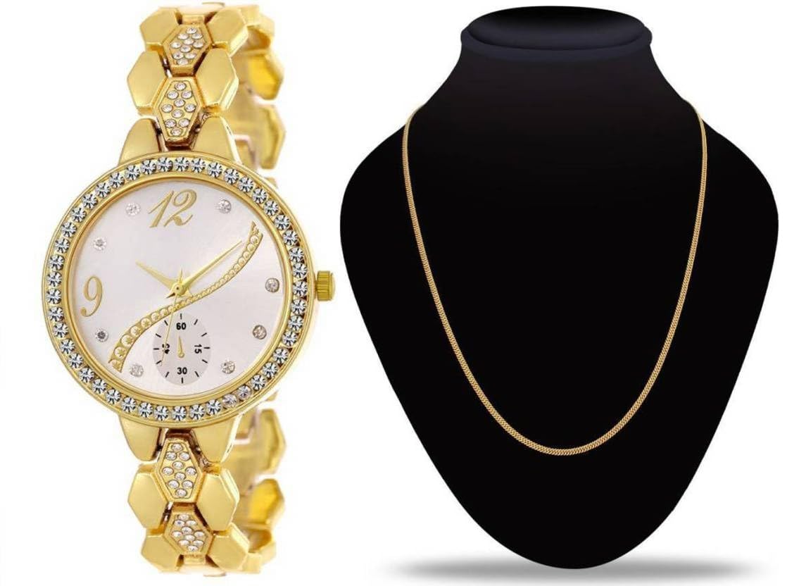 GIFFEMANS Golden Square Metal Chain Effortlessly Stylish and Dependable Analog Wrist Dial luxury look Watch |Quartz Style | Gift Option for Wedding | Fashionable and And Golden Necklace Chain for Girls & Women Combo Set (B0CQ7M1CZM) Amazon Price History, Amazon Price Tracker