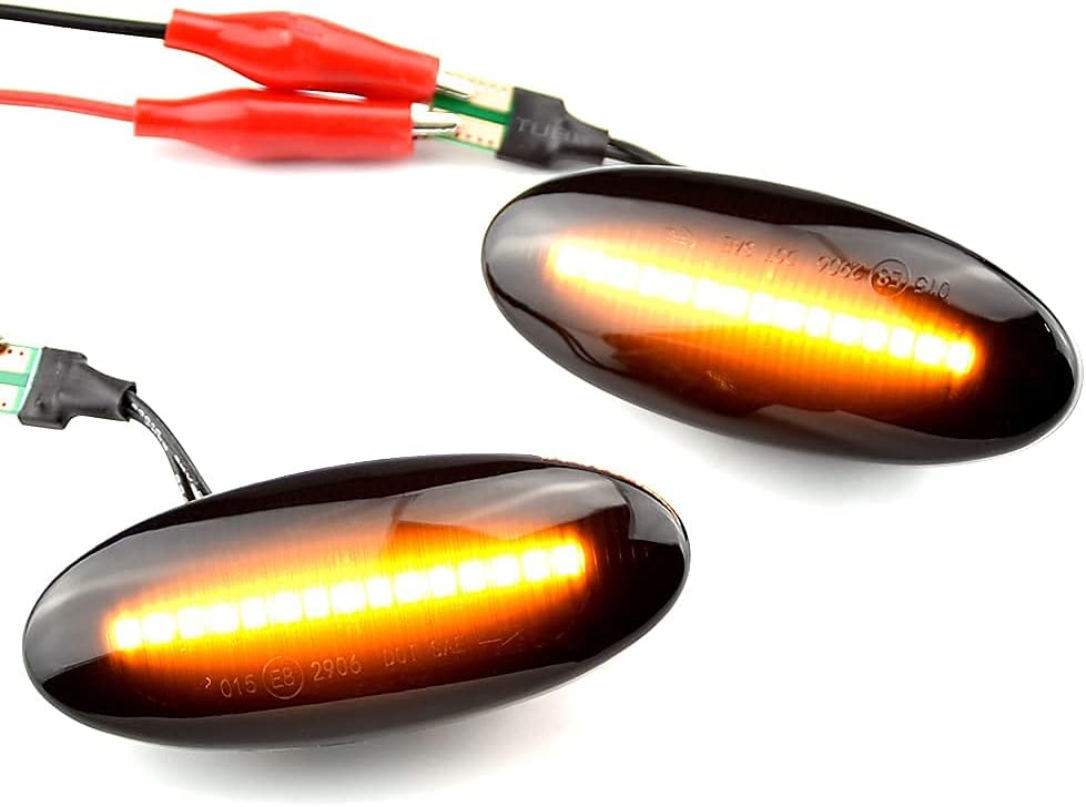 1 pair Front Fender Marker Lights Dynamic LED Side Markers Compatible with Nis-san Qash-qai Du-alis Ju-ke Mic-ra Ma-rch Mi-cra No-te X-Trail Sequential Blinker Lamp