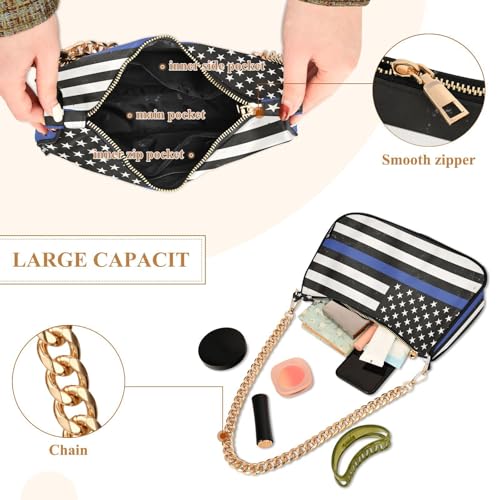 Image of Shoulder Bags for Women American US Flag Independence Day Patriotic Hobo Tote Handbag Small Clutch Purse with Zipper Closure