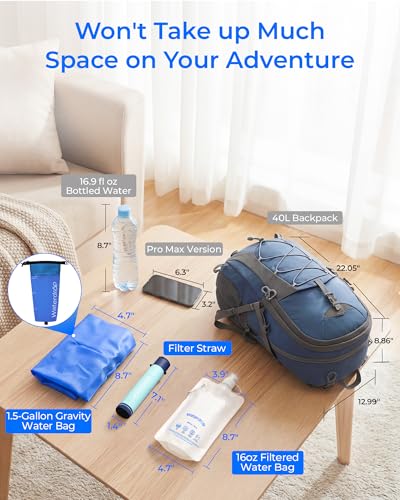 Image of Waterdrop Gravity Water Filter Straw, Camping Water Filtration System | Water Purifier Survival for Travel, Backpacking and Emergency Preparedness, 1.5 gal Bag, 0.1 Micron, Light Blue