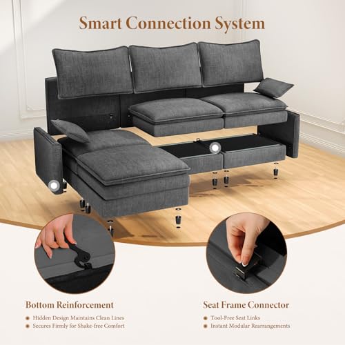 Image of Vesgantti Large Modular Sectional Sofa, Big Comfy Cloud Couch with Ottoman Deep Seat Chenille Cloud Sofa, 8 Seater Large Sectional Couches for Living Room, Bedroom and Apartment, Gray