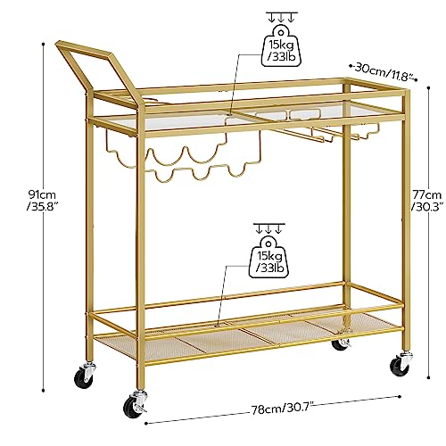 HOOBRO-Bar-Cart-for-The-Home-2-Tier-Kitchen-Cart-with-Wine-Rack-and-Glass-Holder-Serving-Cart-with-Wheels-and-Guard-Rails-for-Dining-Room-Living-Room-Party-Bar-Gold-GD11TC01