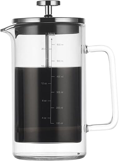 KCHOICE® 20oz Walled French Coffee Maker Heat Resistant Borosilicate Glass Coffee Pot with High-Density Stainless Steel Filter pekdi