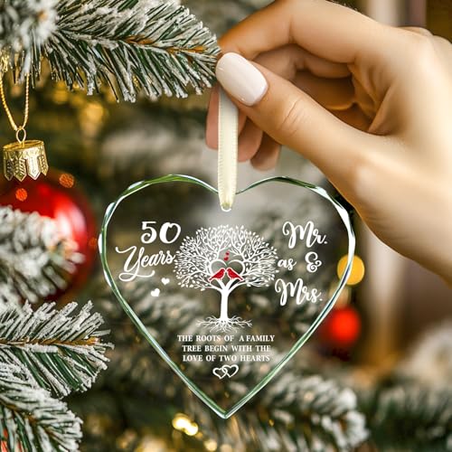Image of 50th Anniversary Ornament 2024 - Heart Crystal Glass 50 Years of Love Keepsake for Christmas Tree - Perfect 50th Wedding for Couples and Parents
