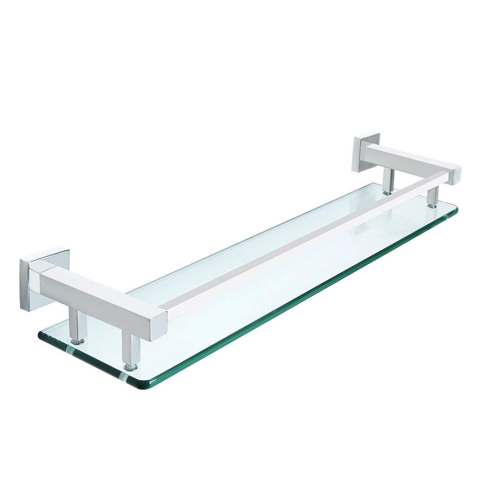 Buy SAYAYO Tempered Glass Shelf Square Bathroom Shelf with Rail Wall