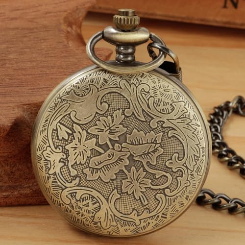 Realpoo Relógio masculino de bolso de quartzo coberto romano em bronze, numerais arábicos, mostrador