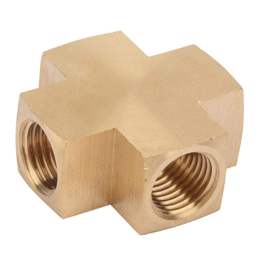 1/4'' FNPT Brass Across Pipe Fitting,4 Way Equal Female Hose Adapter Connector Splitter,for Pneumatic Joints and Water Pipes