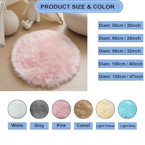 HARESLE Runder Kunstfell Teppich, Super Flauschiger und Weicher Kleiner Teppiche, Teppich Rund für Schlafzimmer, Wohnzimmer, Kinderzimmer, Lounge (Rosa,50cm/20 Zoll)