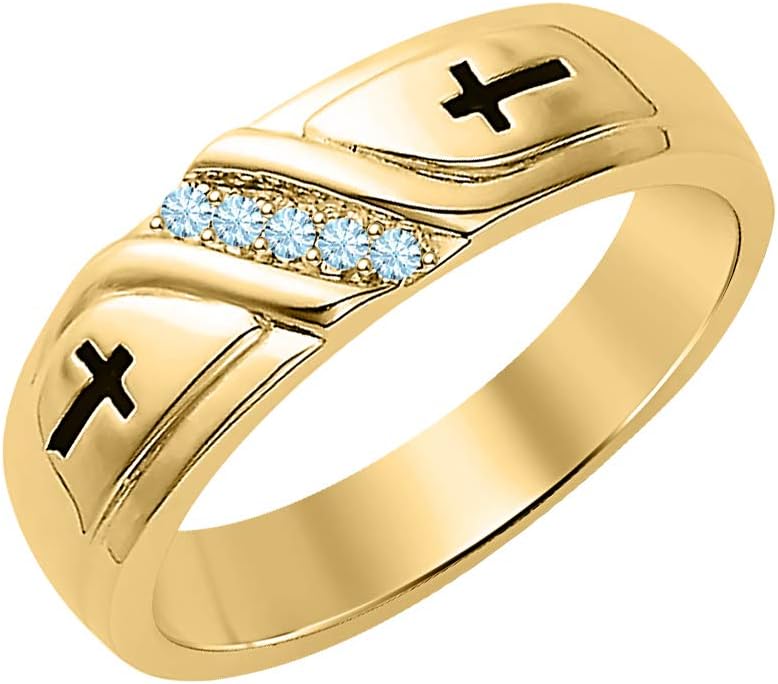Wedding 5-Stone Cross Ring Gemstone 14k Yellow Gold Plated For Men's.