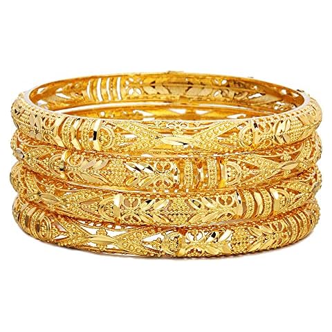 18K Gold Plated Dubai Gold Bangles Women Gold Color Bangles&Bracelet African/Ethiopian/Arab/Kenya/Middle East Wedding Gifts(4pcs), 6.5cm/2.56inch, Copper, other Cover