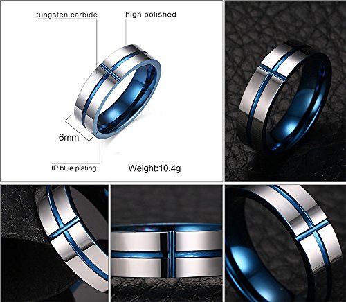 Hijones Men's Tungsten Carbide Basic 6Mm Blue Grooved Criss Cross Wedding Promise Rings Bands For Him Size 9 #TOP4