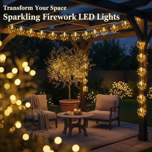 Image of Litehom Starbursts Light, 10 Bright Starbursts Design Sparckle 10Ft Light with USB 8 Mode Operated for Diwali, Home Decoration, Birthday, Christmas Tree, New Year, Bedroom Fairy Light (Yellow)
