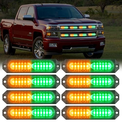 Image of Nilight 8PCS LED Strobe Lights 12V 24V Amber White Sync Feature Ultra Slim | Amber Green 12 LED Emergency Hazard Warning Light Flashing Warning Mini Surface Mount Grille for Car Truck Camper trailer SUV