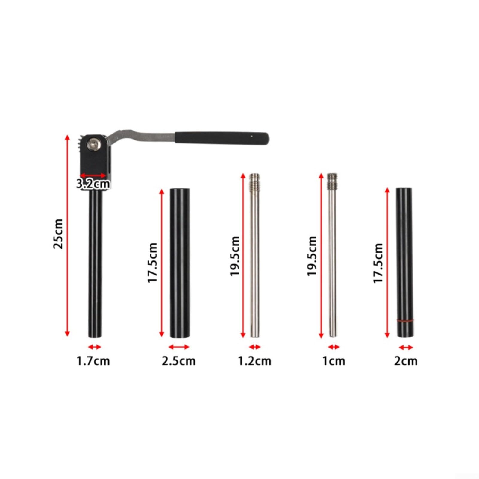 Tragbares Reifenmontage Gestell für Dirt Bike 16-21 Zoll, Werkzeug Kit mit Zahnstange 3 Achsen 10/12/15/17/20/25mm, Schwarz
