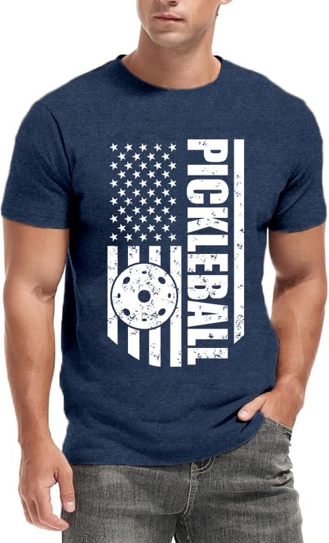 Pickleball Shirts for Men American Flag T-Shirt Paddleball Lover Tee 4th of July Tops