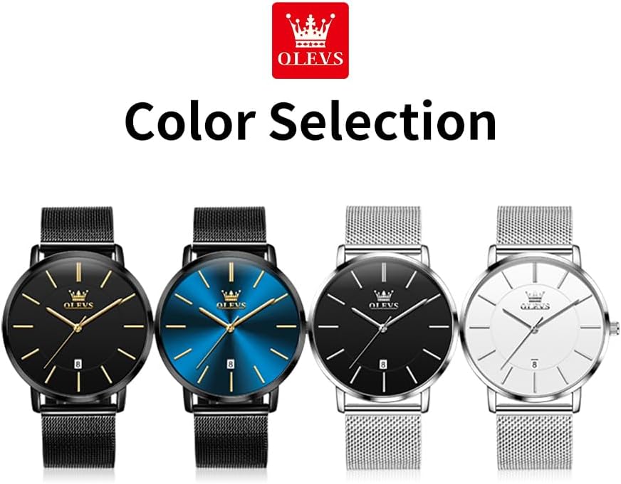 OLEVS Mens Watches Minimalist Ultra Thin Fashion Casual Analog Quartz Date Watch Waterproof Slim Simple Big Face Dress Wrist Watch Leather Band for Men - Image 5
