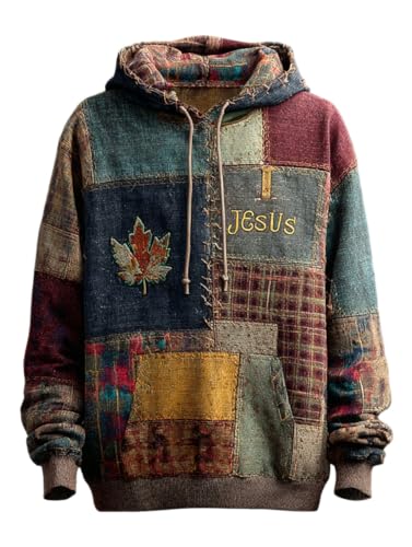 Men's Retro Autumn Casual Faith Cross Art Print Hoodie