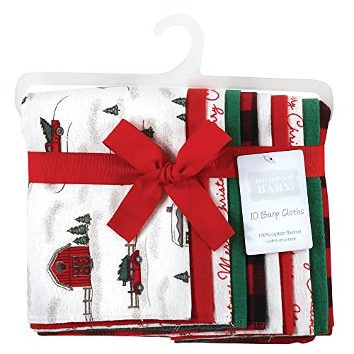Image of Hudson Baby Unisex Baby Cotton Flannel Burp Cloths, Christmas Scene, One Size