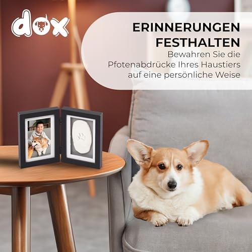 DDOXX Pfotenabdruckset Hund - Schaffe bleibende Erinnerungen mit dem Pfotenabdruck deines Haustieres - Polyester-Schaumstoff für Lange Haltbarkeit - mit Fotorahmen - Dog Clay Kit - Schwarz