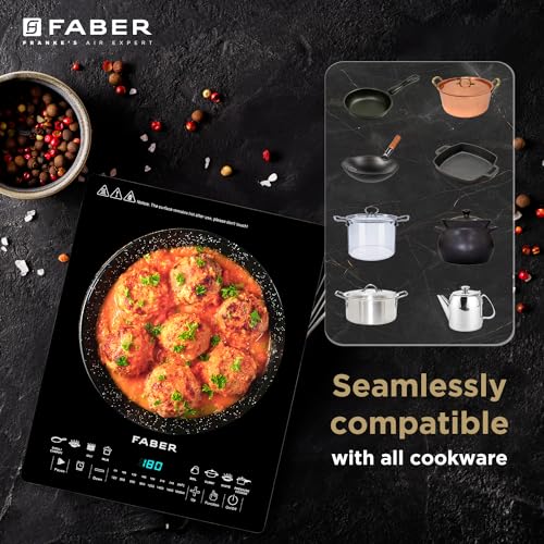 Image of Faber Remo 1800W Induction Stove | 8 Auto-Cook Functions, Auto Pan Detection, Preset Timer, Overheat Protection | Shock-Proof Body, Black Crystal Glass, Soft-Touch Control, LED Display