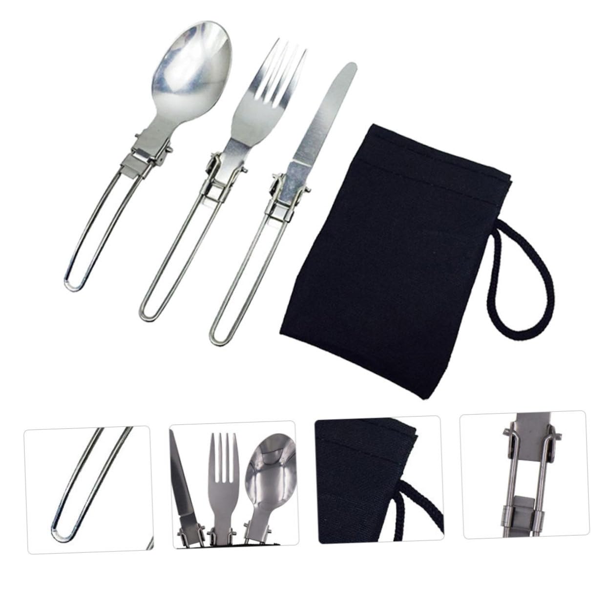 Kisangel 4 Set Utensili Pieghevoli Inossidabile Forchette e Cucchiai per Picnic e Attività