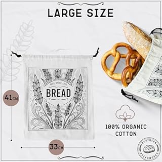 Northern Breadworks Large Organic 100% Cotton Bread Bag | No Plastic | Reusable Washable | 41x33 cm | Eco Bread Bags for Homemade Bread (One Bread Bag)