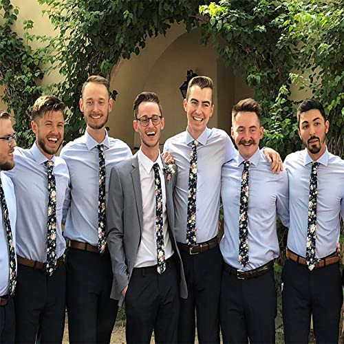 Image of Mantieqingway Floral Ties for Men Skinny Cotton Tie Flower Necktie