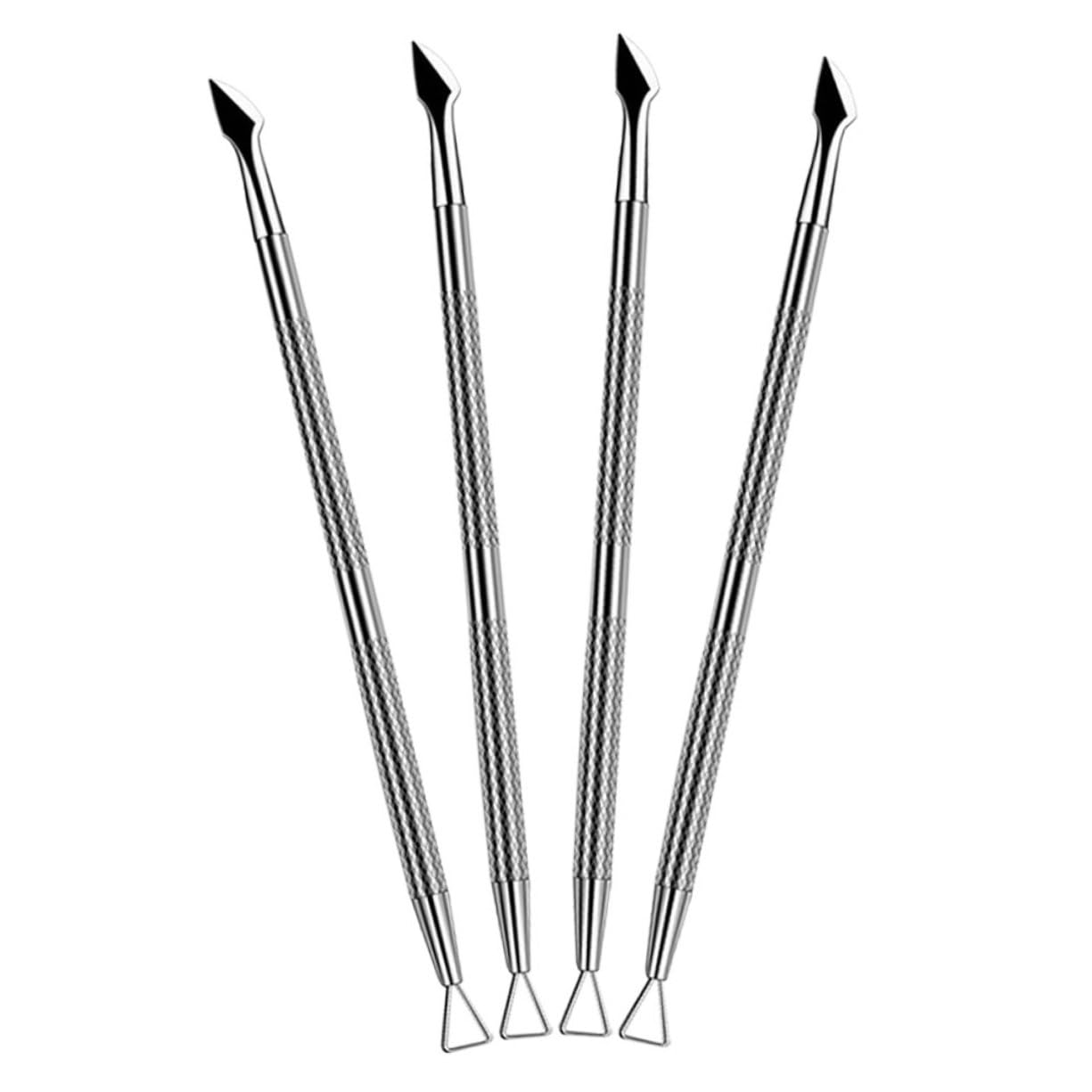 NULYLU Essential Nail Art Tools 4 Pack Cuticle Pusher Set Nail Polish Scraper Easy to Use for Healthy Nails