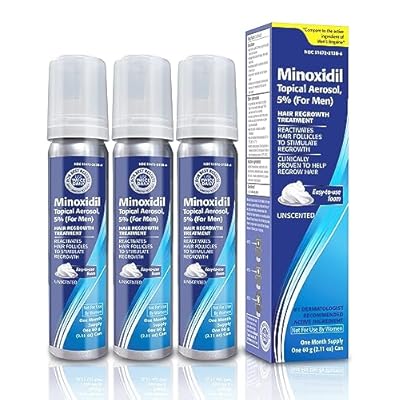 Minoxidil Topical Aerosol Foam, 5%, Hair Regrowth 3 Months Treatment for Men, 2.11 oz 3 Pack