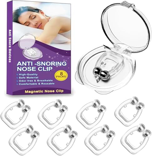 Anti Snoring Devices, Adjustable Silicone Stop Snoring Solution, Nose Magnet for Breathing, Anti Snoring Nose Clip for Quieter Sleep, Clear