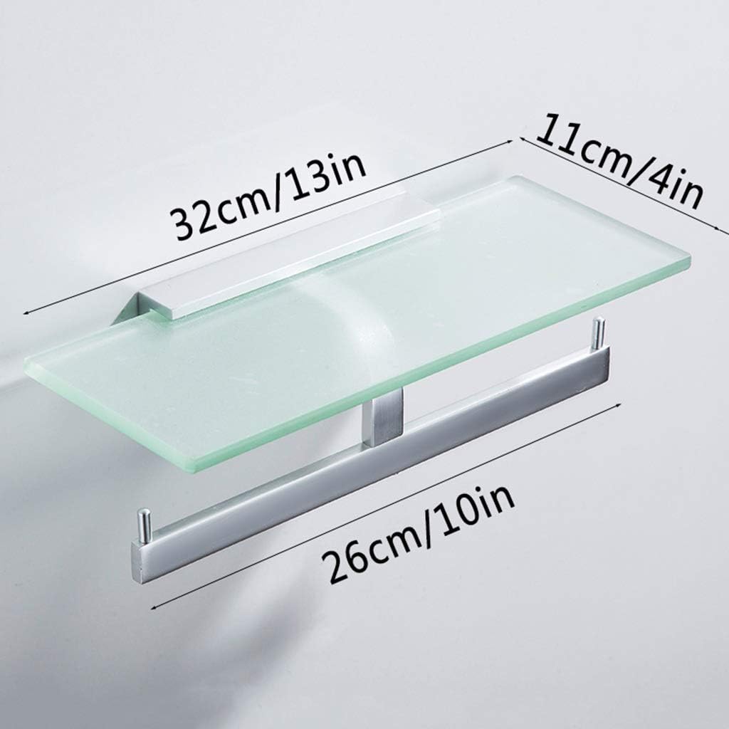 Floating Shelves Glass Mobile Phone Shelf,Space Aluminum Toilet Roll Holder,Convenient and l,for Bathroom Shower Room (Color : Silver, Size : Style 2) (Silver Style 2)