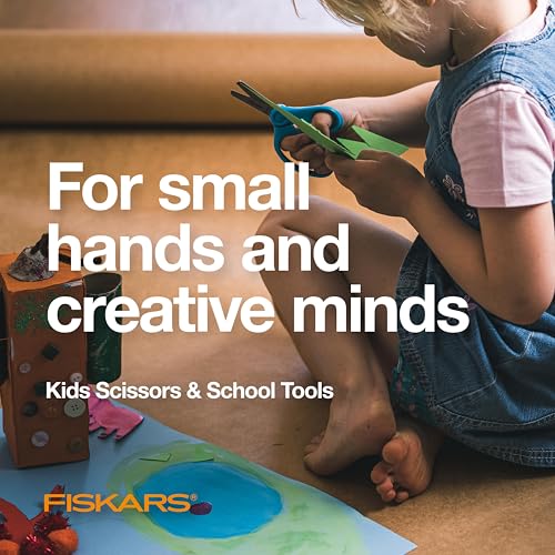 Fiskars Tesoura de ponta pontiaguda de 12,7 cm para crianças de 4 a 7 anos, tesoura para escola ou a