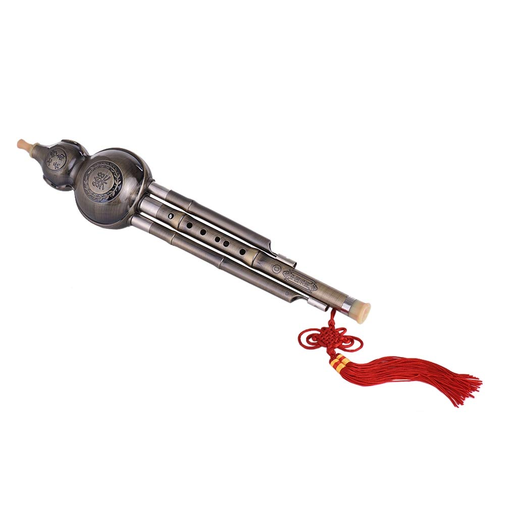 Flauta de Alambre de Metal Dibujo Chino Hulusi Llave de C Calabaza cucurbita Flauta Material de Aluminio étnico Cobre Plateado para música para Principiantes