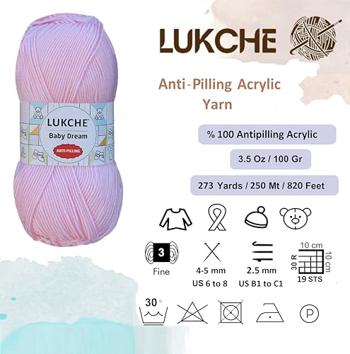 Image of Baby Dream Soft Yarn - 100% Acrylic, Premium Anti-Pilling, 3.5 oz (100g), 273 yds - Soft Yarn for Crochet and Knitting Projects (Baby Pink)