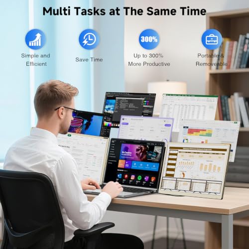 Image of KEFEYA Laptop Screen Extender 15.6 inch, Portable Triple Monitor for Laptops 13-17.3 inch, FHD 1080P 120% sRGB 235 Rotation Detachable Laptop Monitor Extender for Windows /Mac /Dex /Chrome /Surface, Plug n Play