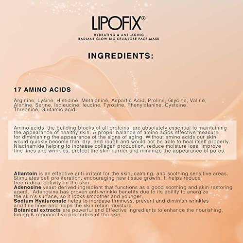 Lipofix Anti Aging Lifting Hydrating Facial Bio Cellulose Face Mask Sheet For Fine Line Reducing And Skin Radiance. Made In Korea 5 Masks #TOP3