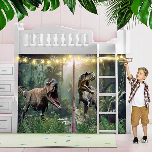 image for Hahafelt Dinosaur Loft Bed Tent Curtain Set for Low Twin, Bunk Bed Cur