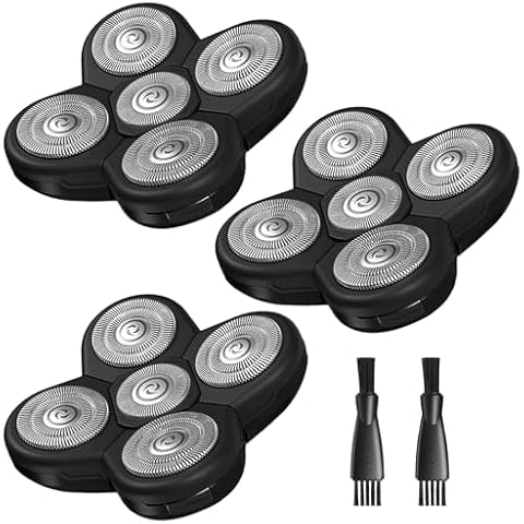 wotdmu 3 Pack Head Shaver Replacement Blades for Head Shaver, 5 Blades Shaver Replacement Heads for Bald Men Freedom Shaving, Head and Face Electric Razor Shaver Heads, with 2 Cleaning Brush Cover