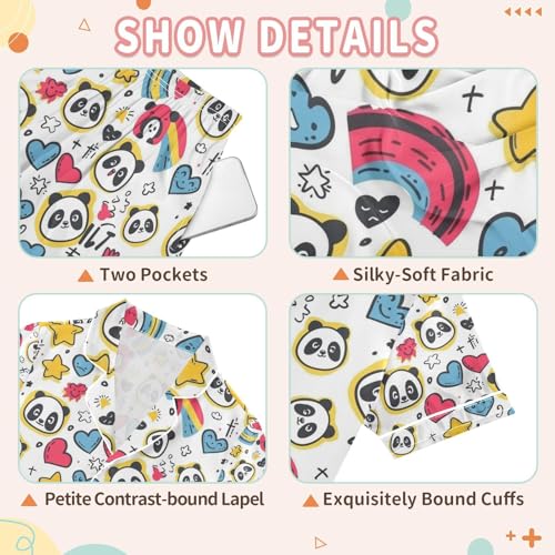 senya Heart Star Panda Satin Summer Pajama Sets Silk Short Sleeve Button Down Sleepwear3