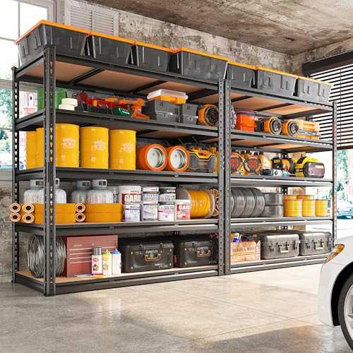 REIBII 48" W Garage Shelving Heavy Duty 3020LBS Storage Shelves 5 Tier Heavy Duty Shelving Adjustable Garage Shelves for Basement, Warehouse, Commercial, Easy Assemble, 48" W x 72" H x 24" D
