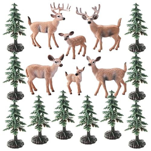FENYW 16 stücke Mini Weihnachtsbaum, Waldtiere Weißwedelhirsch...