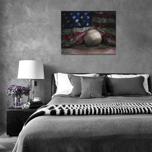 Dollffey Baseball Canvas Wall Art American Flag Pictures For Wall Boys Room Decor Inspirational Baseball Sports Poster Painting Print For Men Bedroom Living Room Office 16 Inchx12 Inch thumb #1
